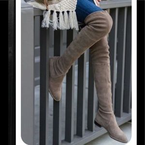 Marc Fisher Humor Over The Knee Boots Taupe Fabric